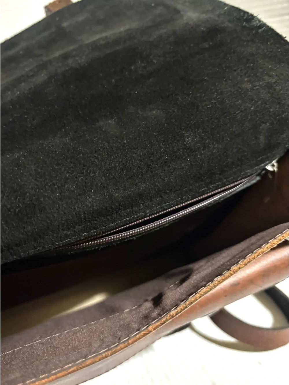 Vintage unisex Brown Leather Messenger Bag with Multicolor Woven Panel